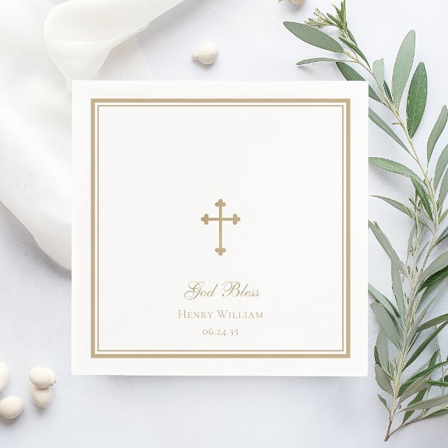 God Bless Gold Cross Boy Baptism Napkins (Creator Uploaded)
