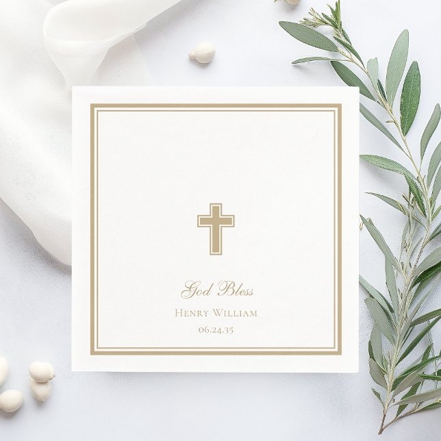 God Bless Gold Cross Boy Baptism Napkins (Creator Uploaded)