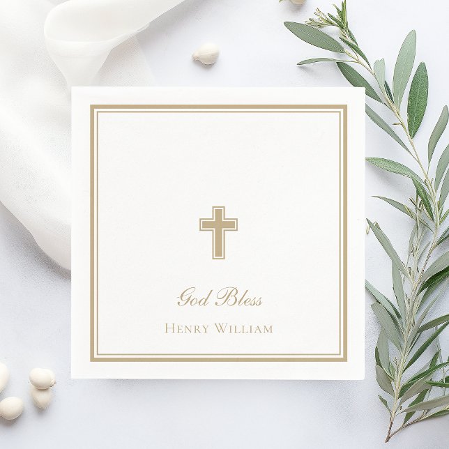 God Bless Gold Cross Boy Baptism Napkins (Creator Uploaded)