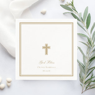 God Bless Gold Cross Girl Baptism Napkins