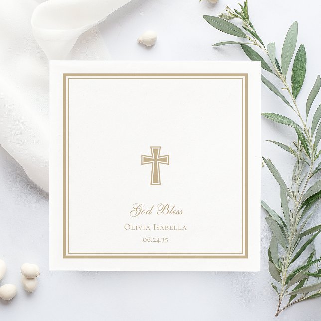 God Bless Gold Cross Girl Baptism Napkins (Creator Uploaded)