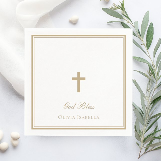 God Bless Gold Cross Girl Baptism Napkins (Creator Uploaded)