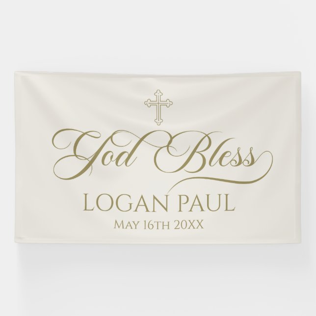 GOD BLESS gold marfil banner backdrop (Horizontal)