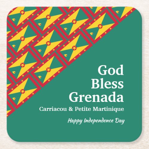 GOD BLESS GRENADA Custom Text GREEN Square Paper Coaster