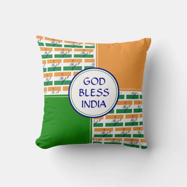 God Bless INDIA FLAG  Throw Pillow (Front)