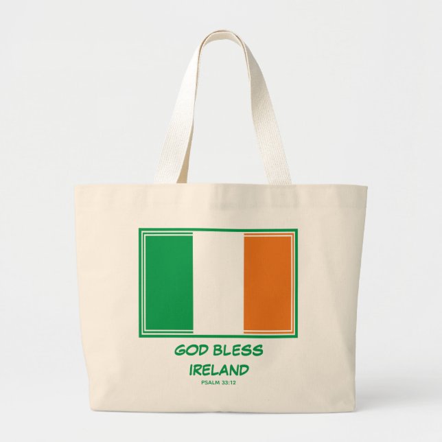 GOD BLESS IRELAND | Patriotic | Irish Flag Large Tote Bag (Front)