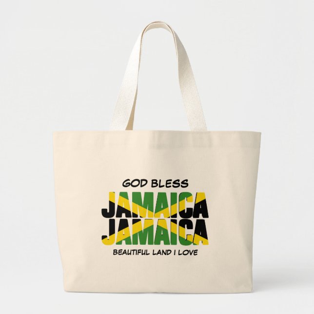 GOD BLESS JAMAICA JAMAICA Flag Large Tote Bag (Front)