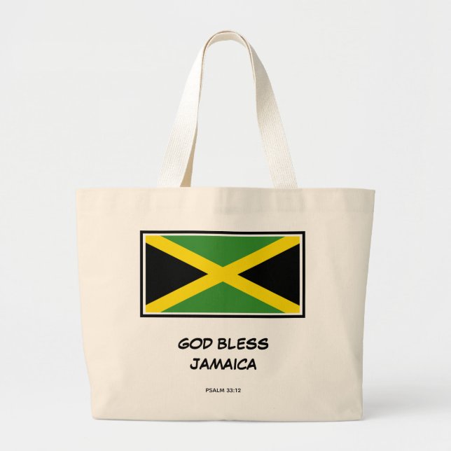 GOD BLESS JAMAICA | Patriotic | Jamaican Flag Large Tote Bag (Front)