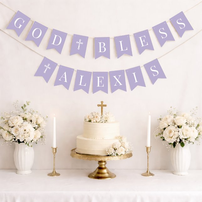 God Bless Lavender 6 Letters Baptism Communion Bunting Flags (Creator Uploaded)