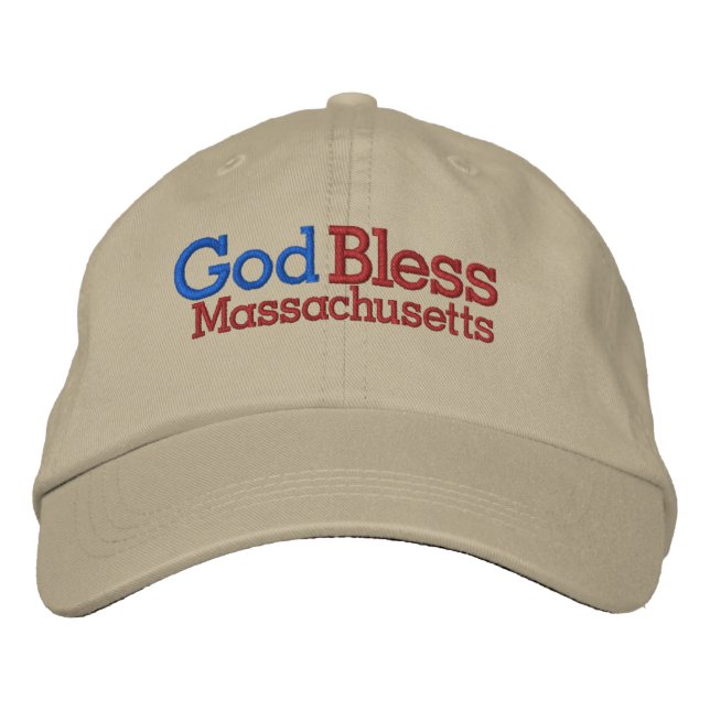 God Bless Massachusetts Embroidered Baseball Hat (Front)