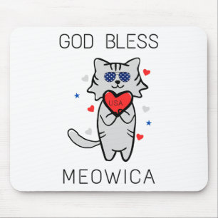 God Bless Meowica Funny Patriotic America Cat Usa  Mouse Pad