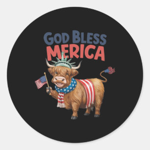 God Bless Merica' 4th Of July Cow Usa American Classic Round Sticker