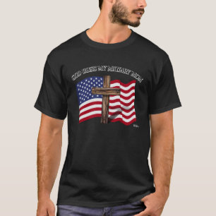 GOD BLESS MY MILITARY MOM rugged cross & US flag T-Shirt