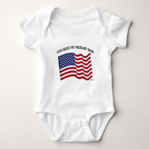 GOD BLESS MY MILITARY MOM with US flag Baby Bodysuit