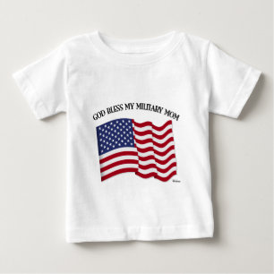 GOD BLESS MY MILITARY MOM with US flag Baby T-Shirt