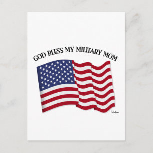 GOD BLESS MY MILITARY MOM with US flag Postcard