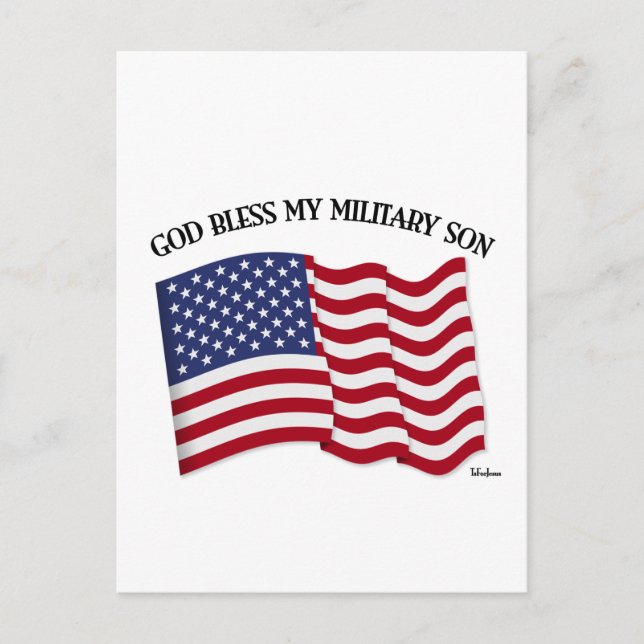 GOD BLESS MY MILITARY SON with US flag Postcard (Front)