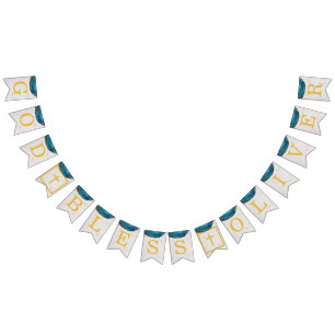 God Bless Name Blue Geode Boy Baptism Communion Bunting Flags