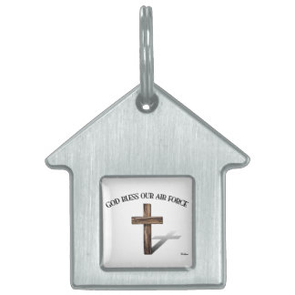 GOD BLESS OUR AIR FORCE with rugged cross Pet ID Tag
