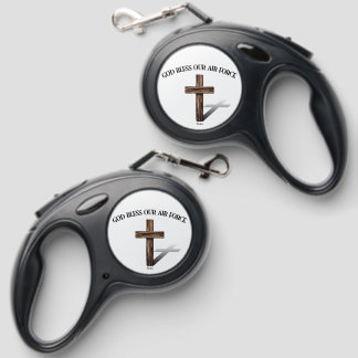 GOD BLESS OUR AIR FORCE with rugged cross Retractable Pet Leash