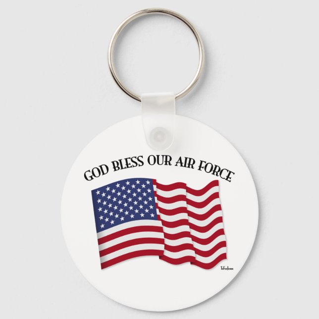 GOD BLESS OUR AIR FORCE with US flag Keychain (Front)