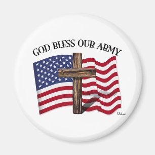 GOD BLESS OUR ARMY with rugged cross & US flag Magnet