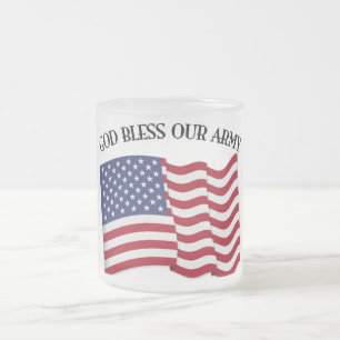 GOD BLESS OUR ARMY with US flag Frosted Glass Coffee Mug