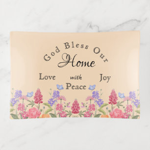 God Bless Our Home Beige Floral Wildflower Trinket Tray
