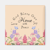 God Bless Our Home Beige Floral Wildflowers