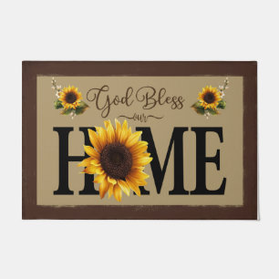 God Bless Our Home, Cute Sunflowers  Doormat