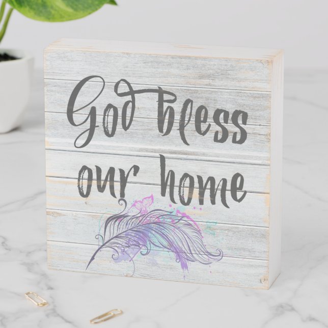 God Bless Our Home Farmhouse Faith Wooden Box Sign (In Situ Horizontal)