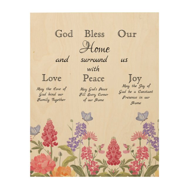 God Bless Our Home Floral Wildflower Wood Wall Art (Front)