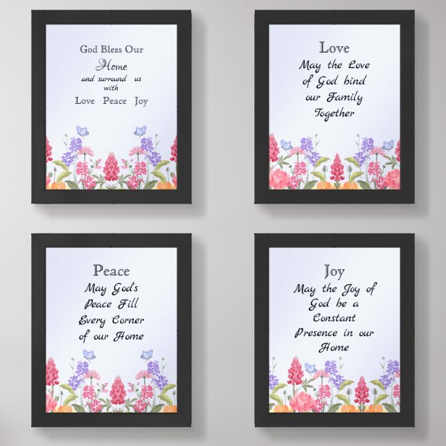 God Bless Our Home Floral Wildflowers Blue Wall Art Sets (Front)