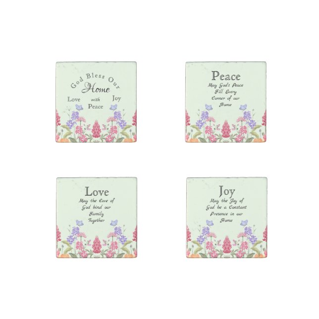 God Bless Our Home Floral Wildflowers Green Stone Magnet (Front)