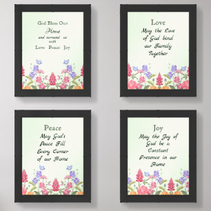 God Bless Our Home Floral Wildflowers Green Wall Art Sets
