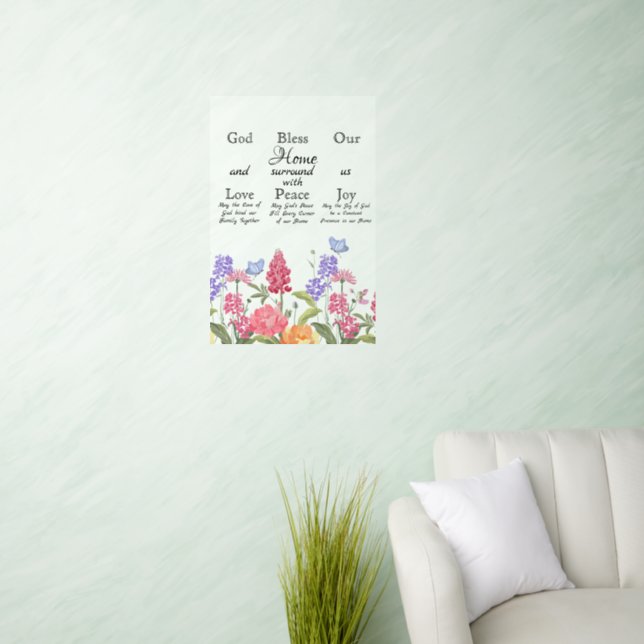God Bless Our Home Floral Wildflowers Wall Decal (Living Room)