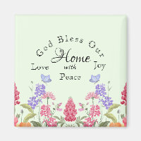 God Bless Our Home Green Floral Wildflowers