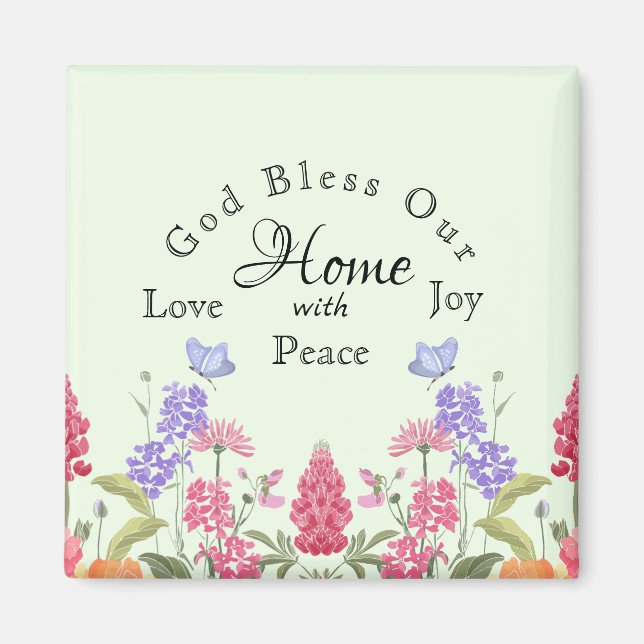 God Bless Our Home Green Floral Wildflowers Magnet (Front)