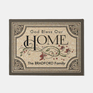 God Bless Our Home: Personalized Doormat