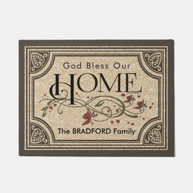 God Bless Our Home: Personalized Doormat (Front)