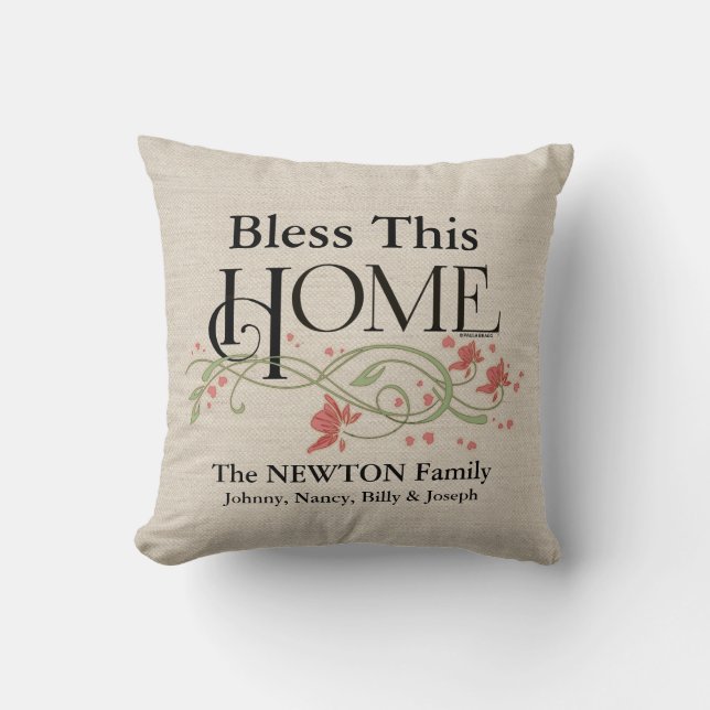 God Bless Our Home: Personalized Throw Pillow (Front)