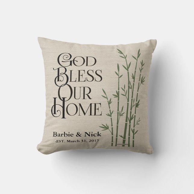 God Bless Our Home: Personalized Throw Pillow (Front)