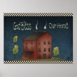 God Bless Our Home Primitive Art Poster at Zazzle