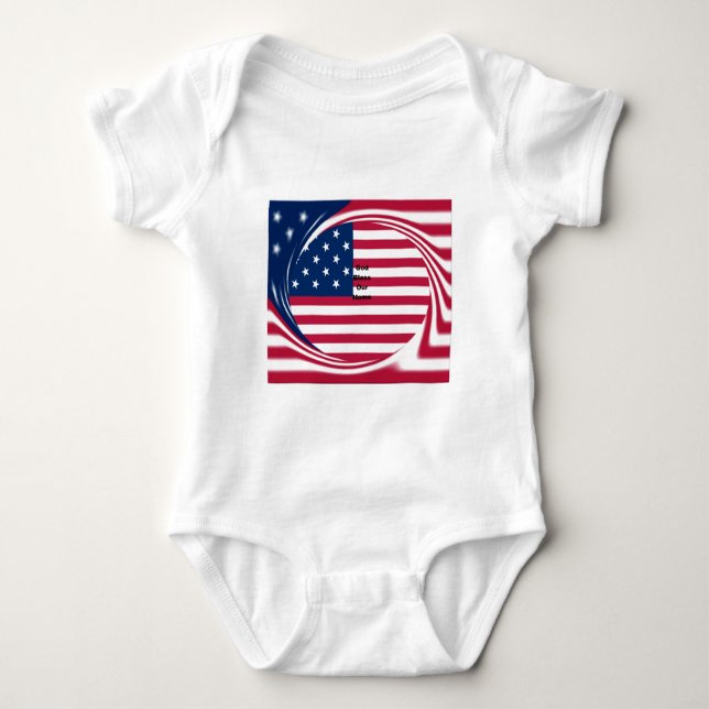 God Bless Our Home: USA Flag Swirl Art Baby Bodysuit (Front)