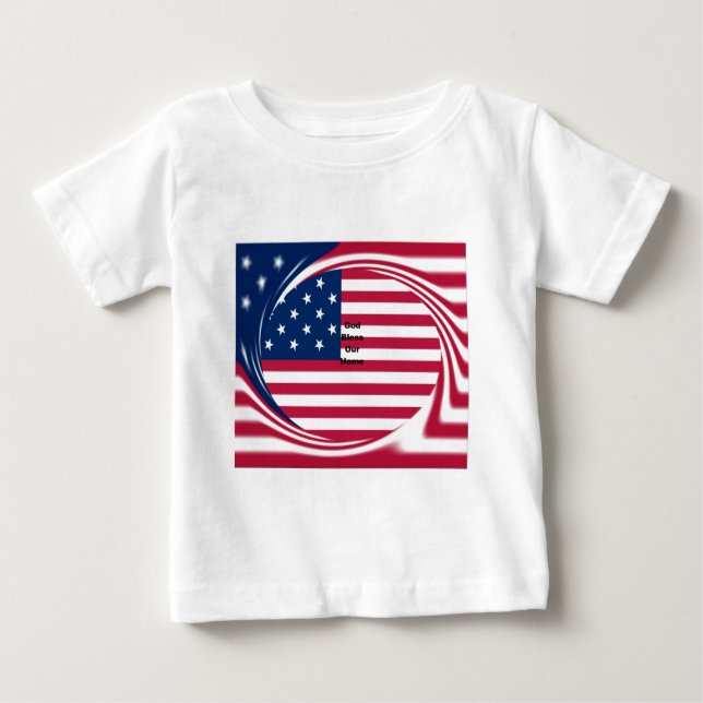 God Bless Our Home: USA Flag Swirl Art Baby T-Shirt (Front)