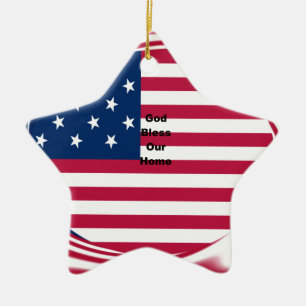 God Bless Our Home: USA Flag Swirl Art Ceramic Ornament