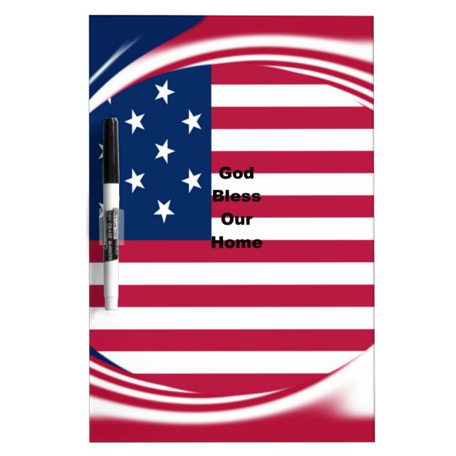 God Bless Our Home: USA Flag Swirl Art Dry-Erase Board (Front)