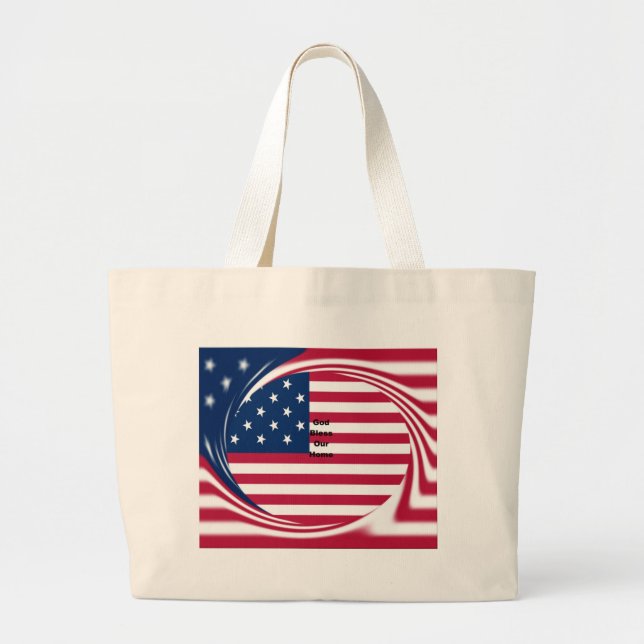 God Bless Our Home: USA Flag Swirl Art Large Tote Bag (Front)