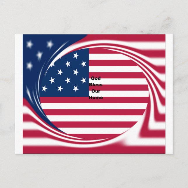 God Bless Our Home: USA Flag Swirl Art Postcard (Front)