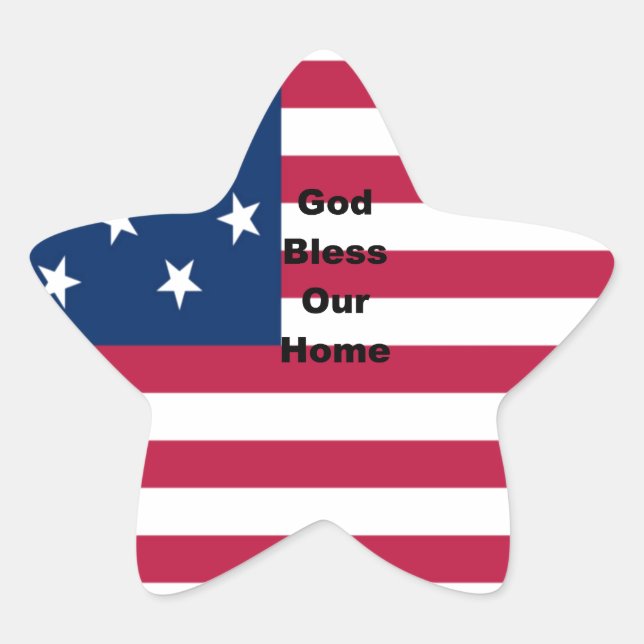 God Bless Our Home: USA Flag Swirl Art Star Sticker (Front)